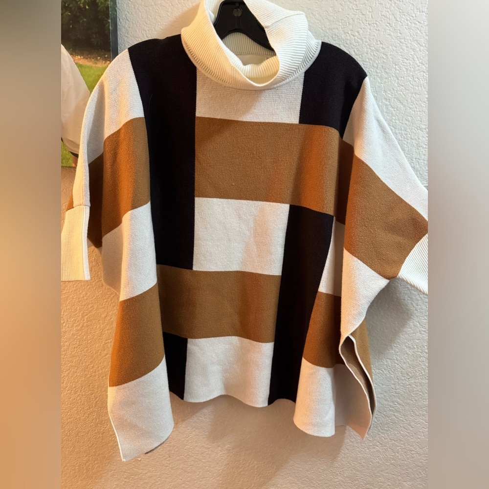 Anthropologie Black, Brown, and Cream Cowl Neck Sweater